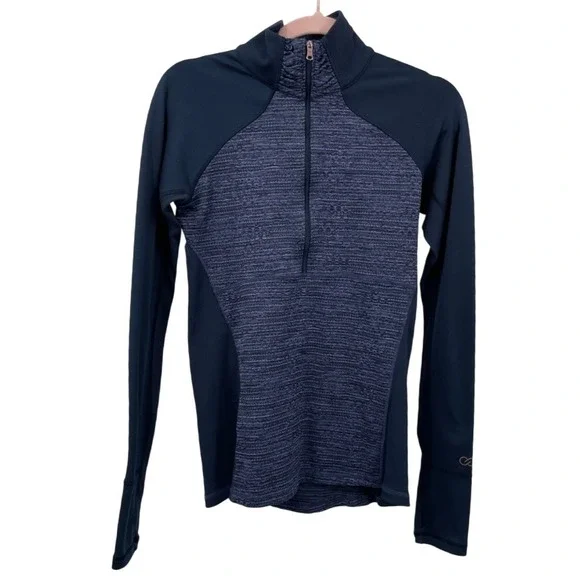 Calia Quarter Zip Pullover Womens Small Navy Blue Space Dye Thumbhole - Picture 2 of 11